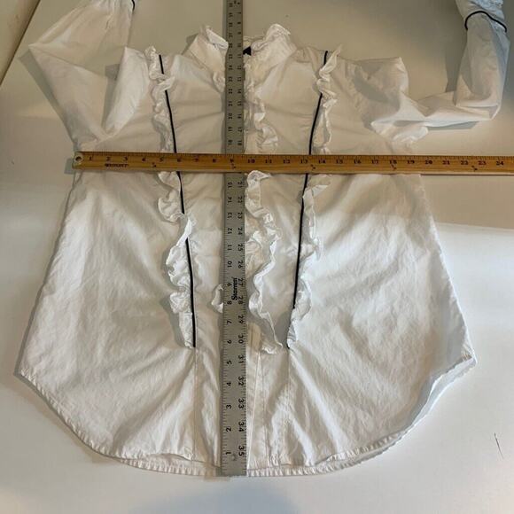 Tuckernuck Blouse Womens Small White Hazel Victorian Ruffle Mock Neck Button Up - Picture 9 of 13